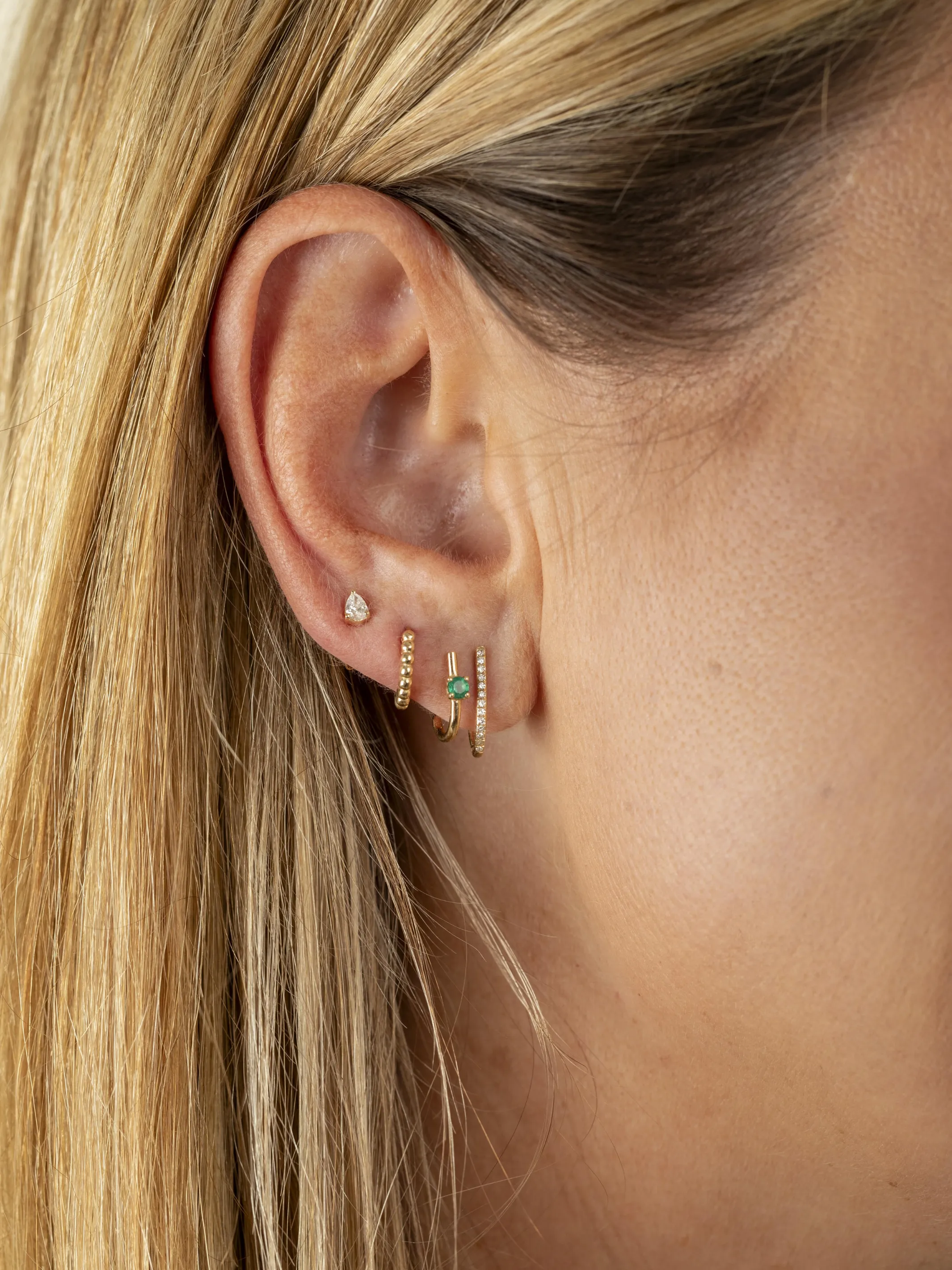 Mini Beaded Huggie Earring 14K