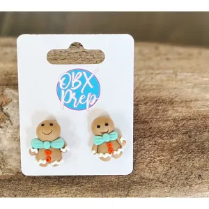 Mini Christmas Polymer Clay Gingerbread Man Earrings.