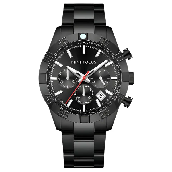 Mini Focus Black Stainless Steel Black Dial Chronograph Quartz Watch for Gents - MF0416G-05