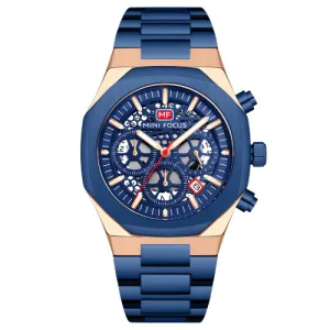 Mini Focus Blue Stainless Steel Blue Dial Chronograph Quartz Watch for Gents - MF0411G-03