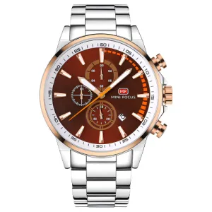Mini Focus Silver Stainless Steel Brown Dial Chronograph Quartz Watch for Gents - MF0085G-01