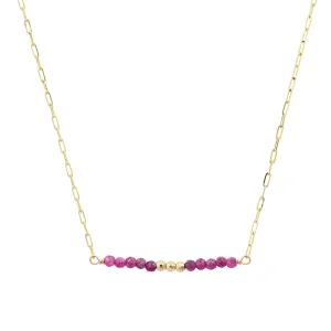 Mini Healing Gem Bar Necklace with Ruby Gemstones and Faceted Gold Beads