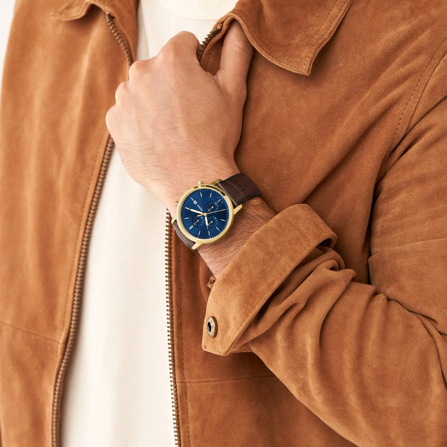 Minimalist Chronograph Brown Croco Eco Leather Watch