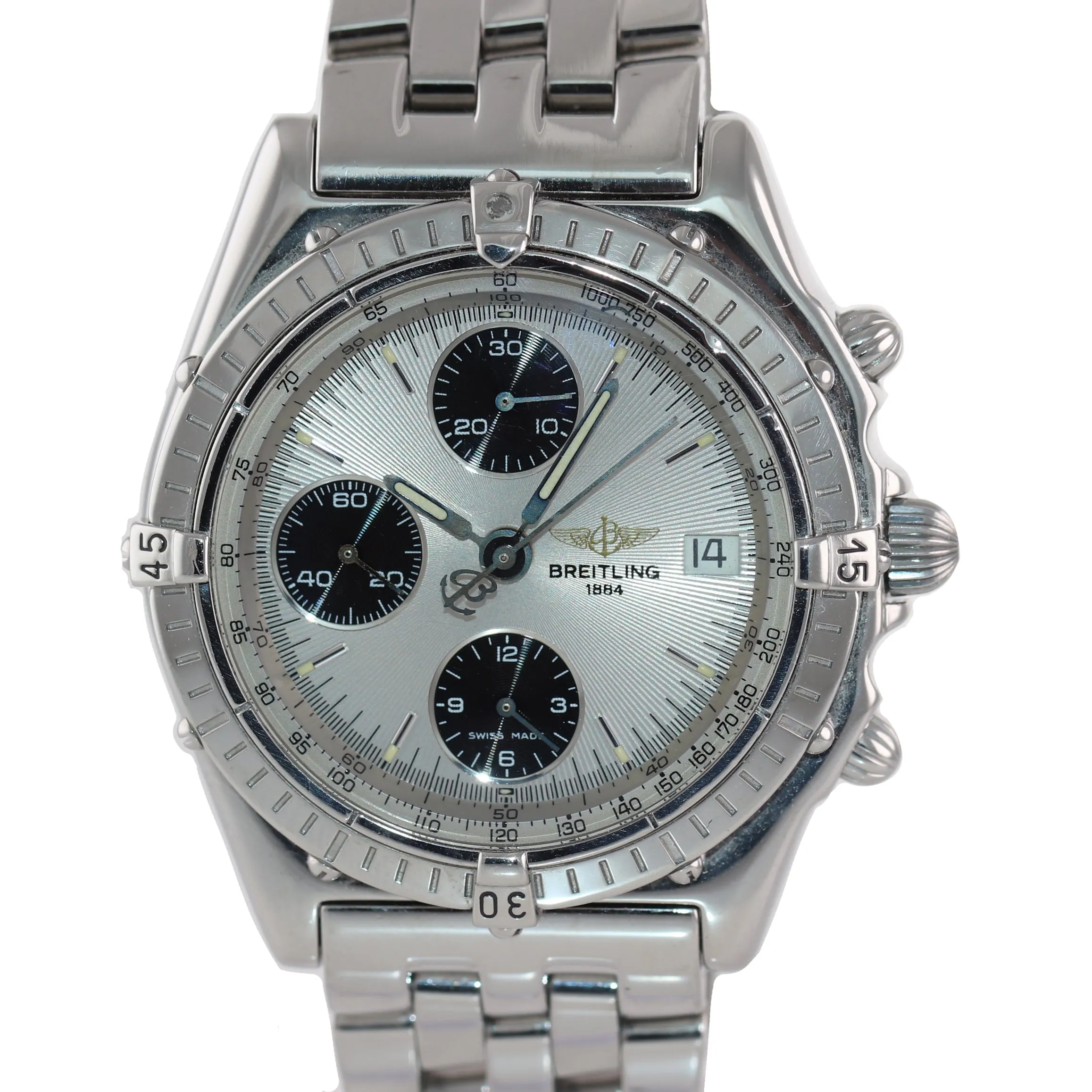 MINT PAPERS Breitling Chronomat 39mm Chronograph Silver Black Steel A13048 Watch