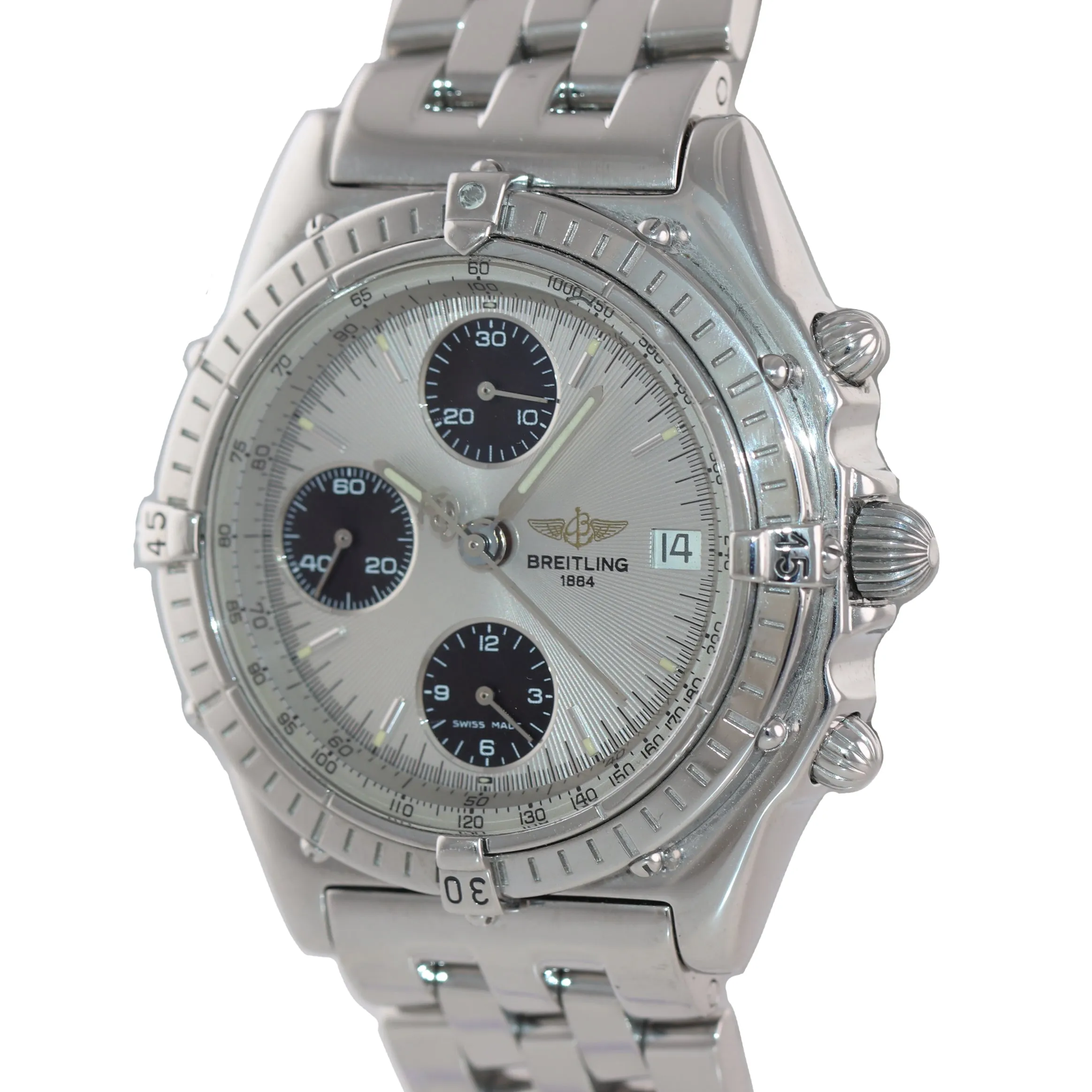 MINT PAPERS Breitling Chronomat 39mm Chronograph Silver Black Steel A13048 Watch