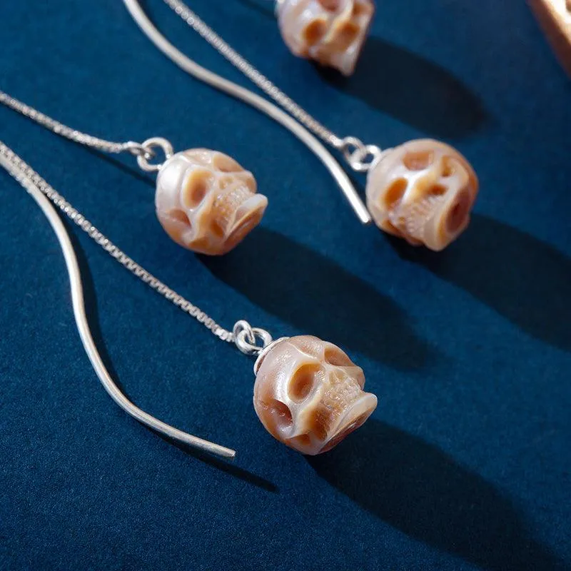 Modern Impressions Pearl Skull Tassel Earrings