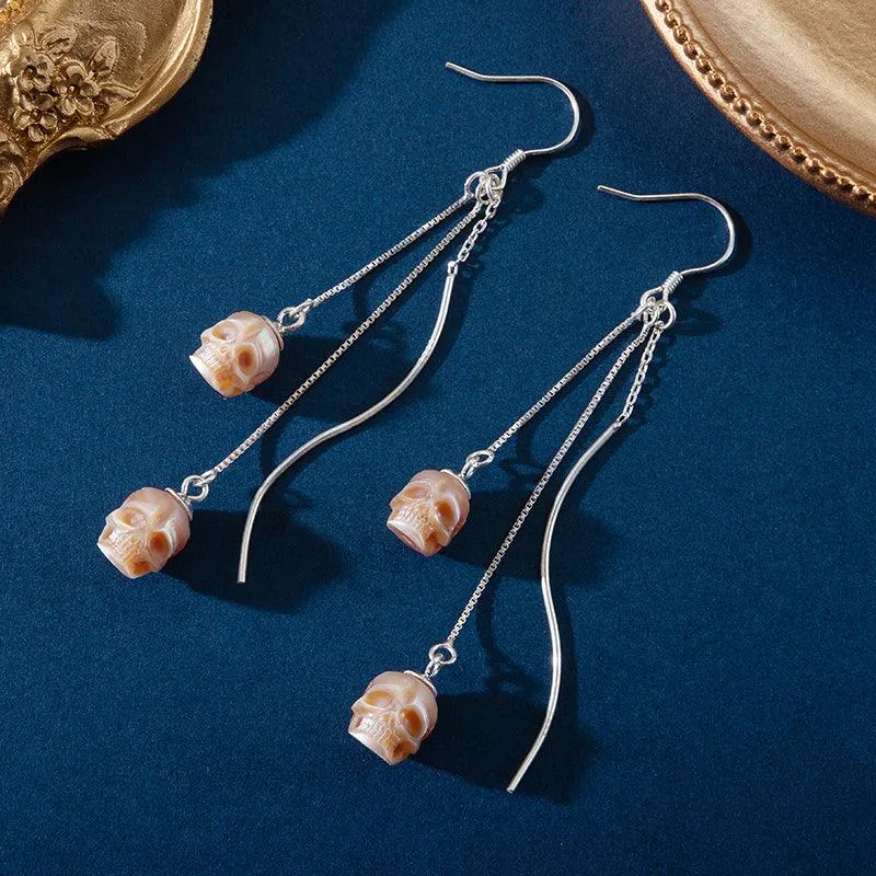 Modern Impressions Pearl Skull Tassel Earrings