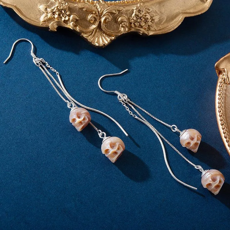 Modern Impressions Pearl Skull Tassel Earrings