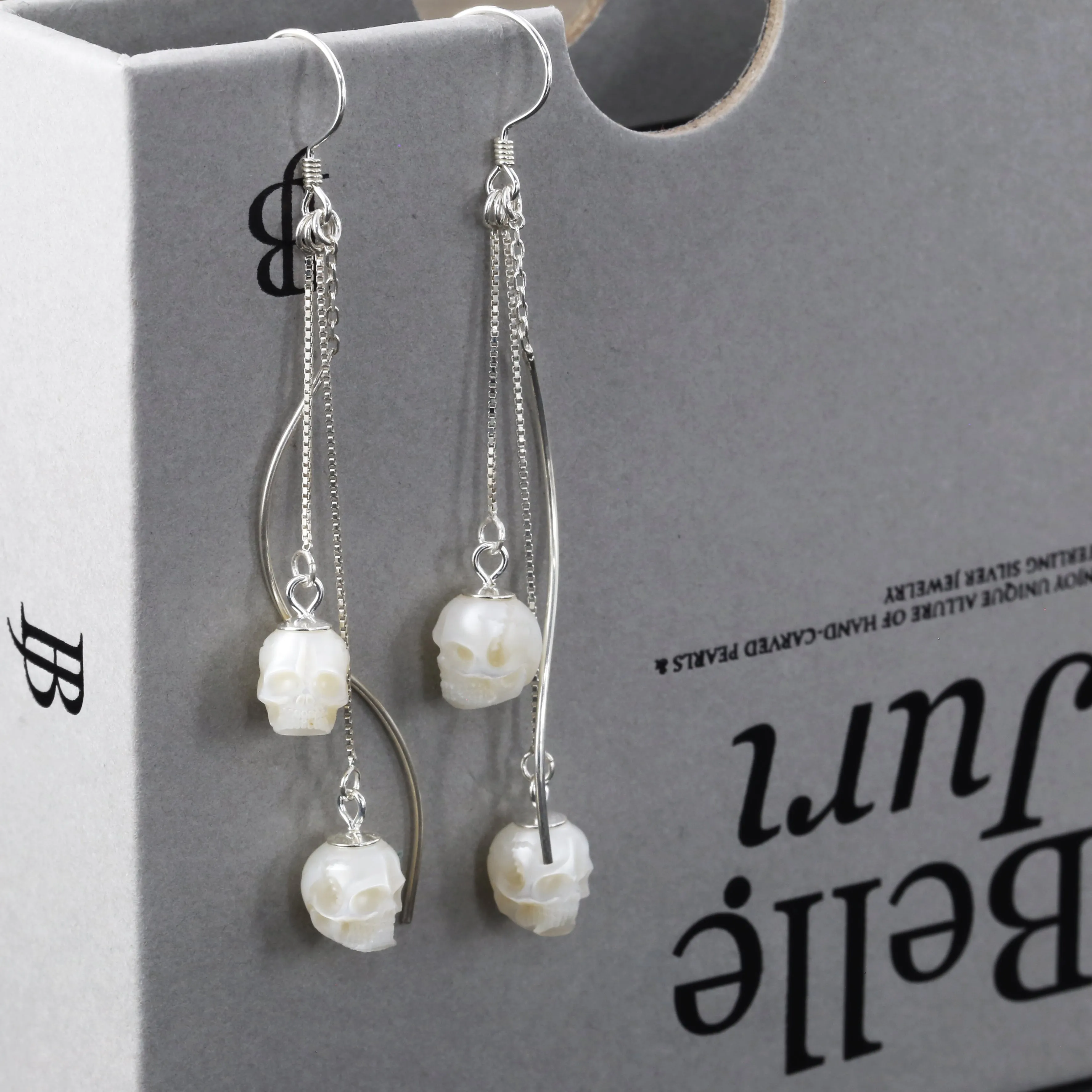Modern Impressions Pearl Skull Tassel Earrings