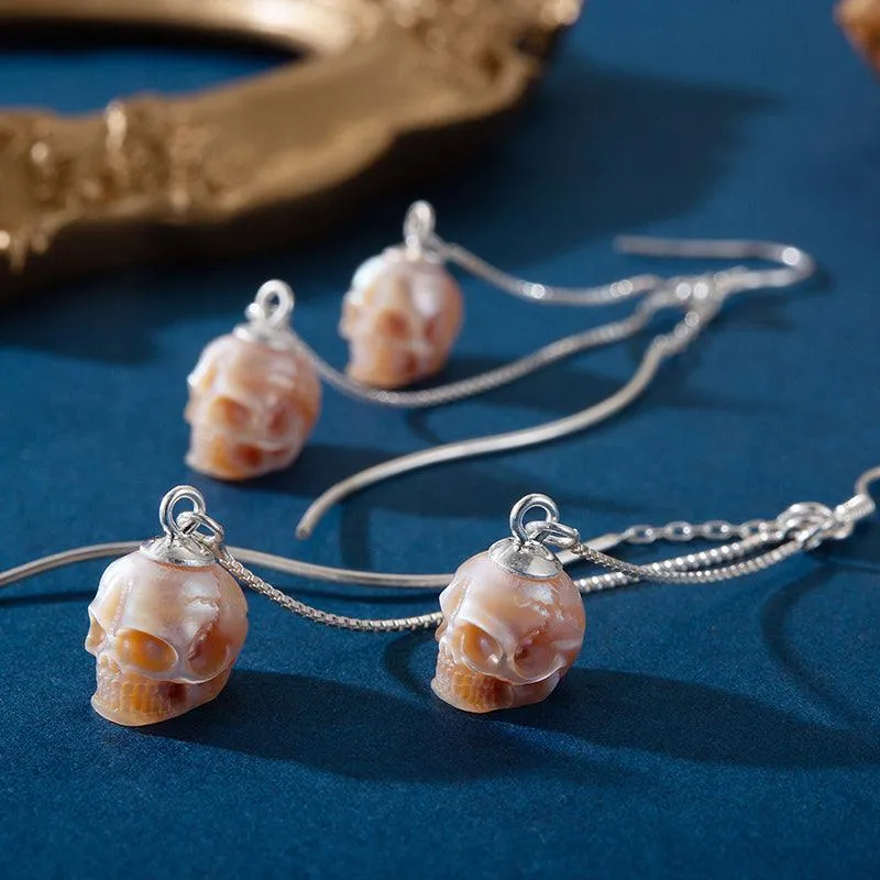 Modern Impressions Pearl Skull Tassel Earrings