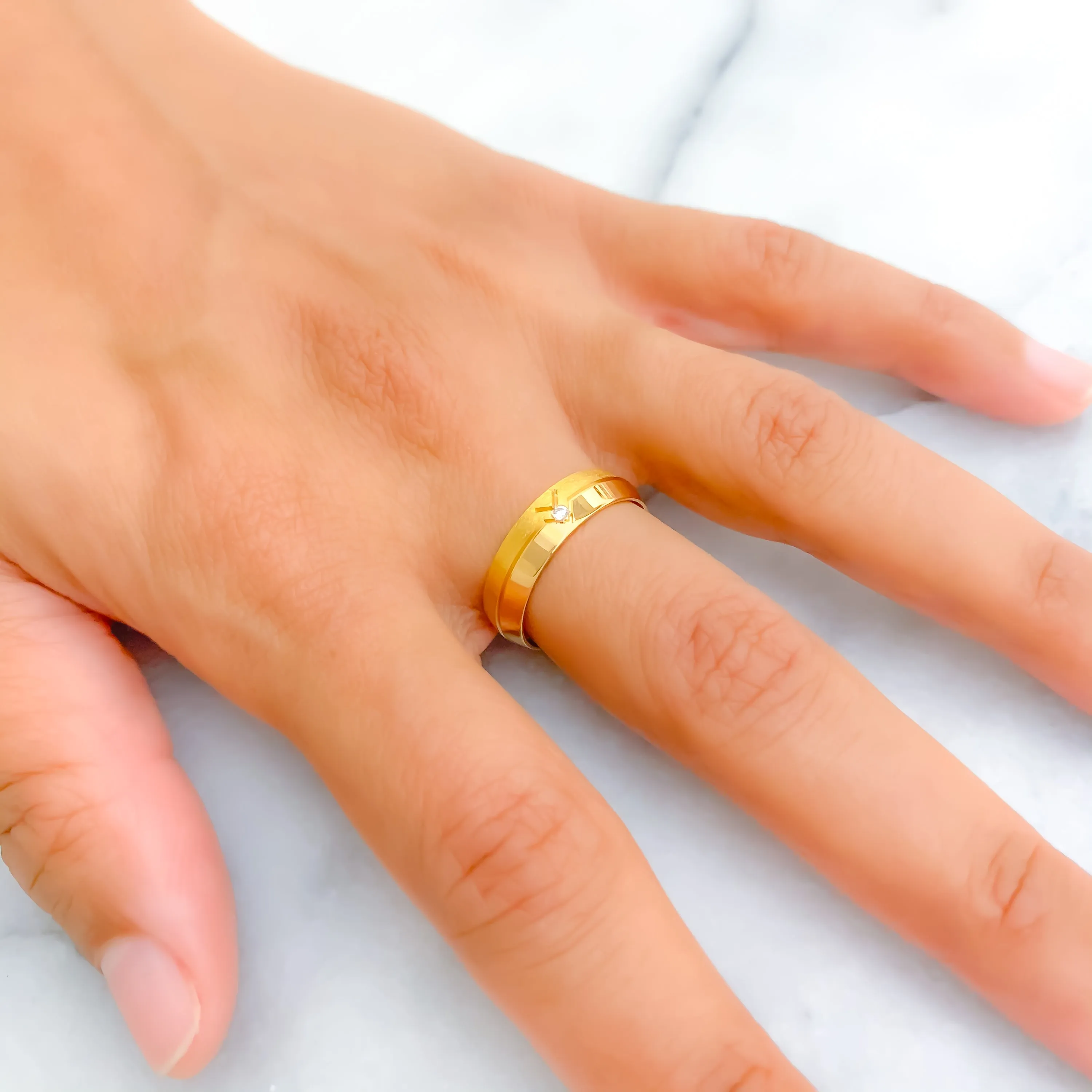 Modish Textured 21k Gold CZ Band