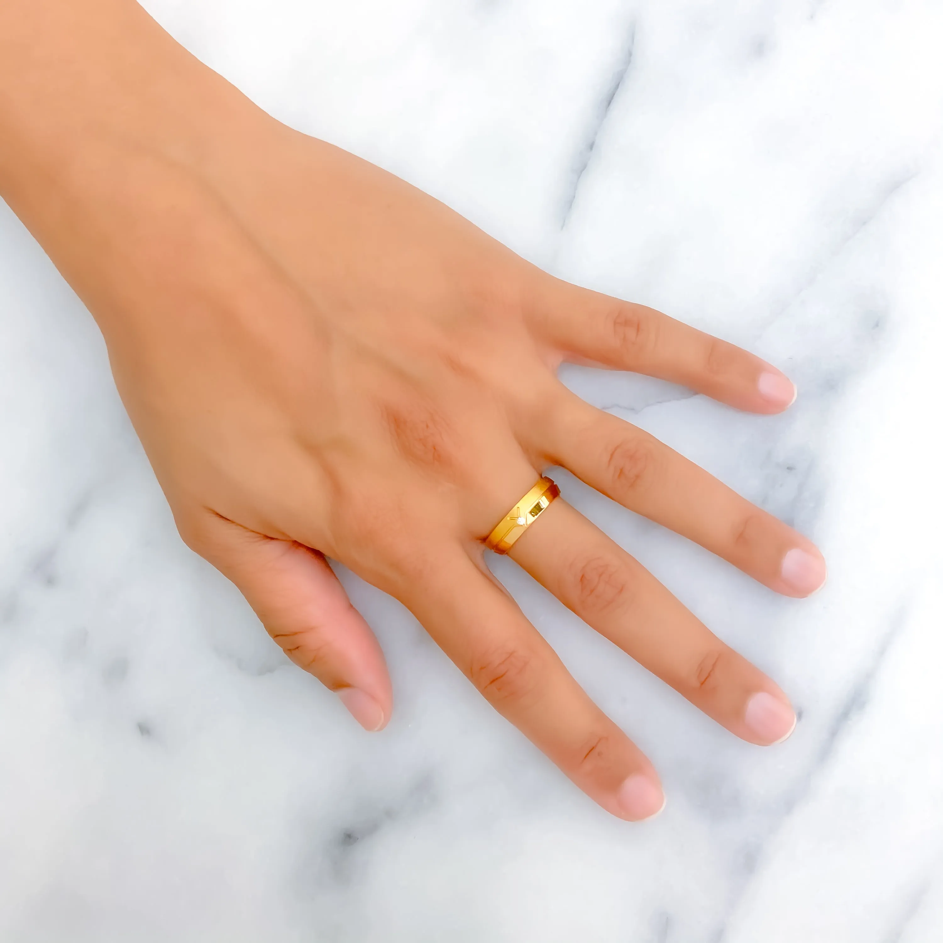 Modish Textured 21k Gold CZ Band