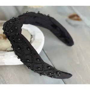 Monochrome Black Seed Bead Front Knot Headband
