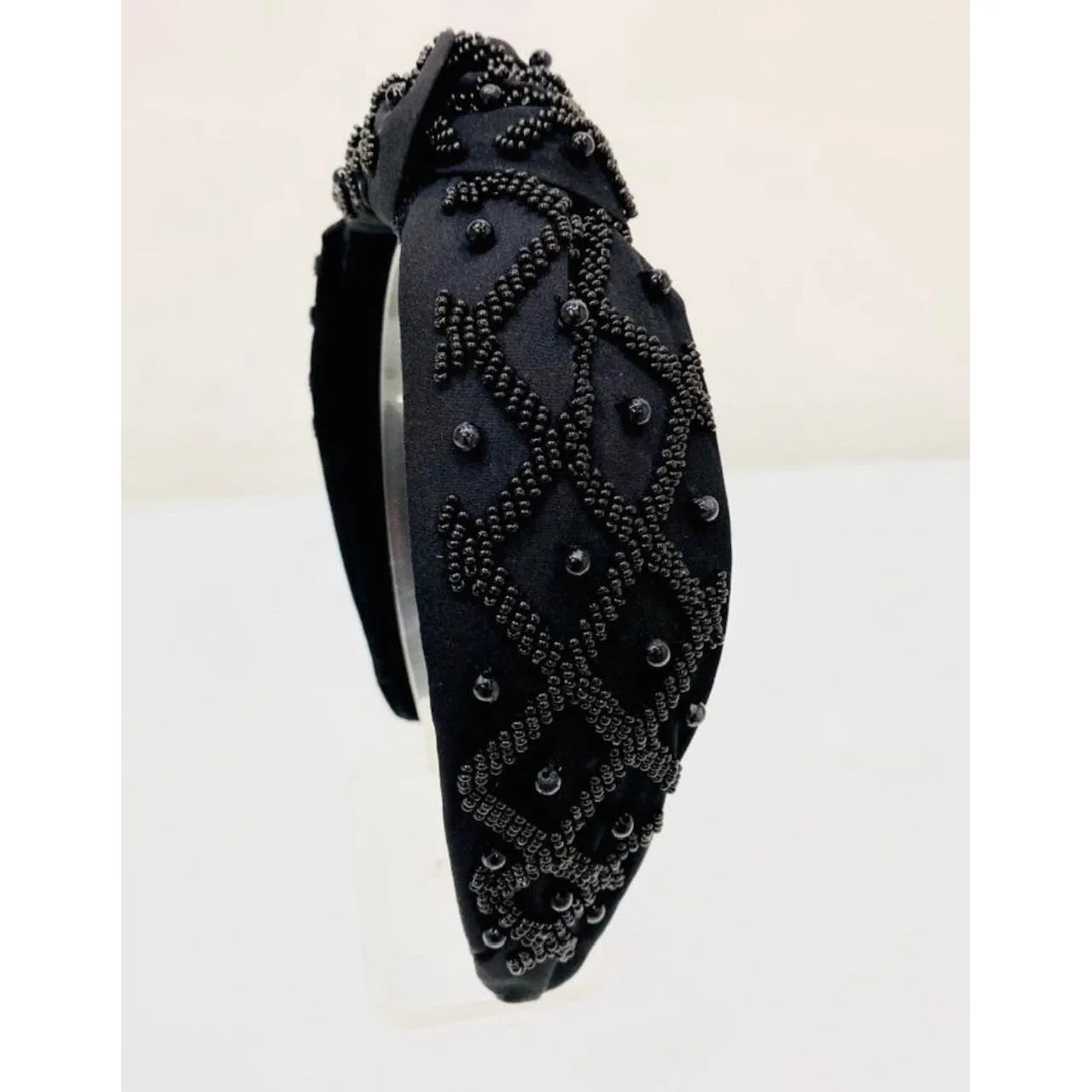 Monochrome Black Seed Bead Front Knot Headband