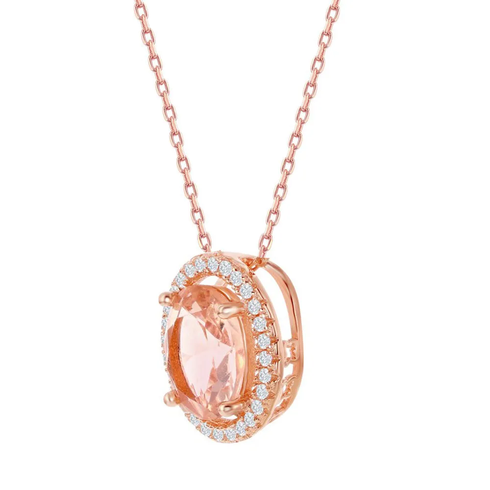Morganite Oval Halo Necklace