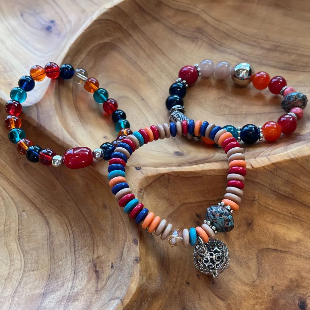 Multi-color Beaded Essential Oil Trio Bracelets