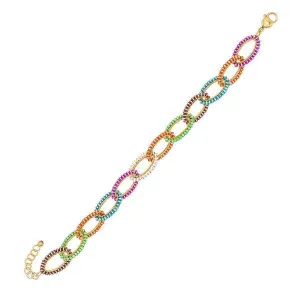 Multi-Color Chain Link Bracelet 14K
