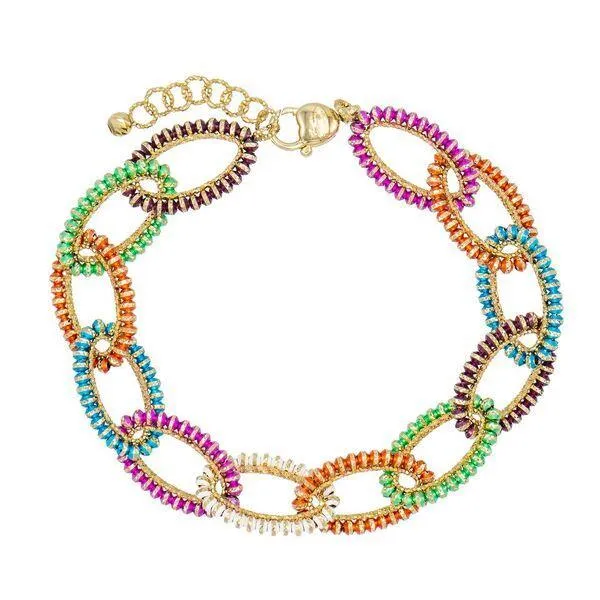 Multi-Color Chain Link Bracelet 14K