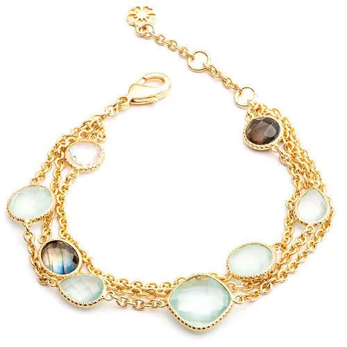 Multi-strand Bracelet: Aqua, Labradorite, Crystal