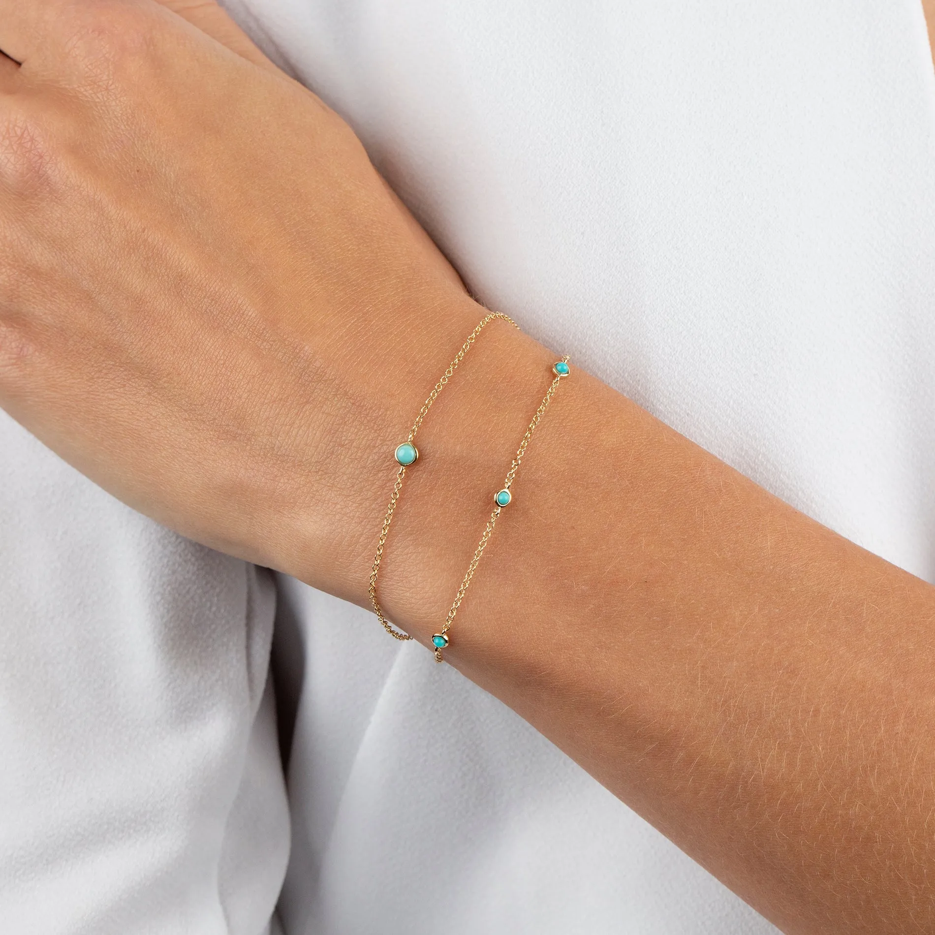 Multi Turquoise Bezel Bracelet 14K