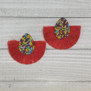 Multicolor Beads and Tassel Fringe Earrings 230-23 | Erika Williner Designs