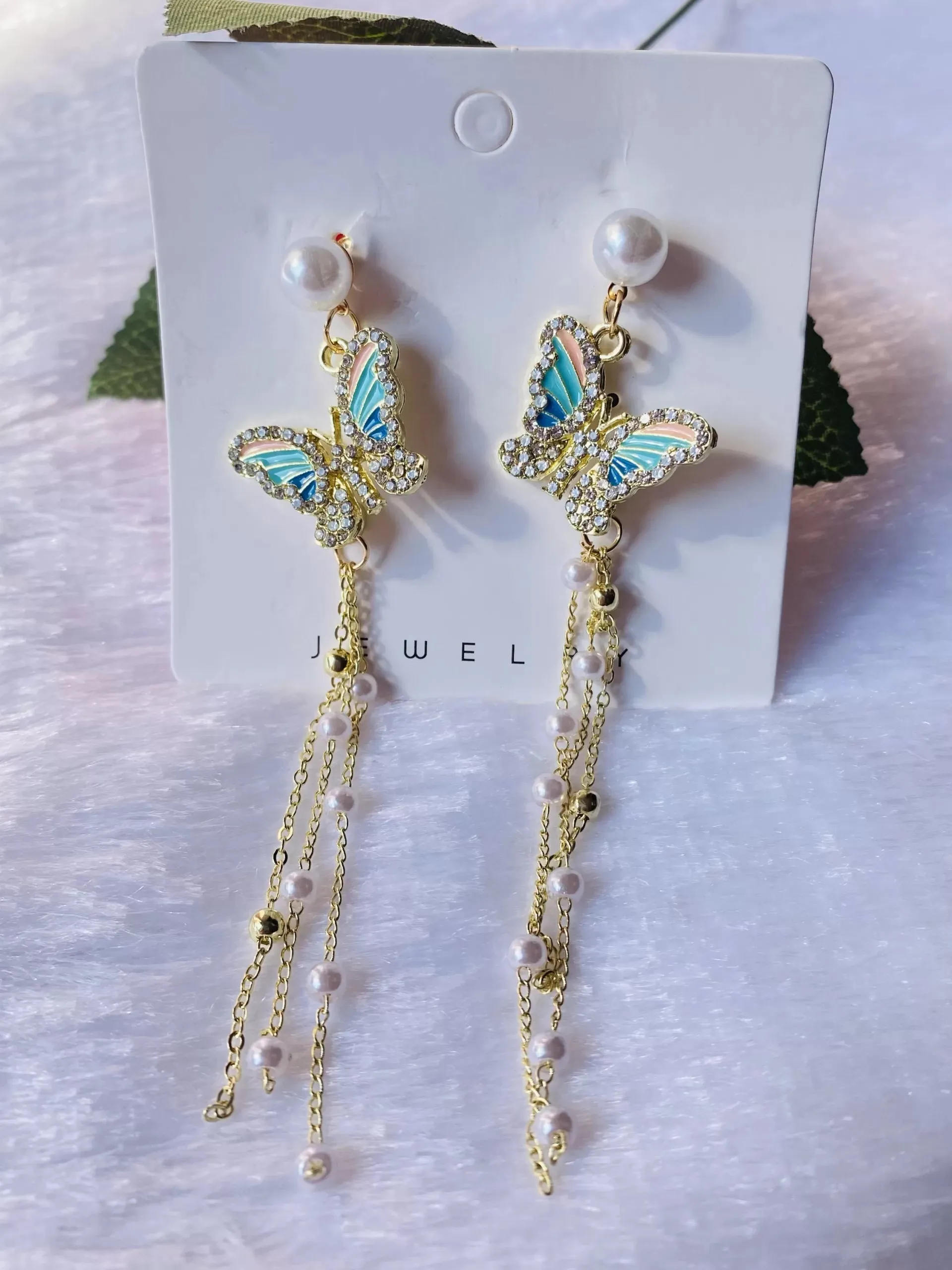 Multicolour butterfly tassel long earrings