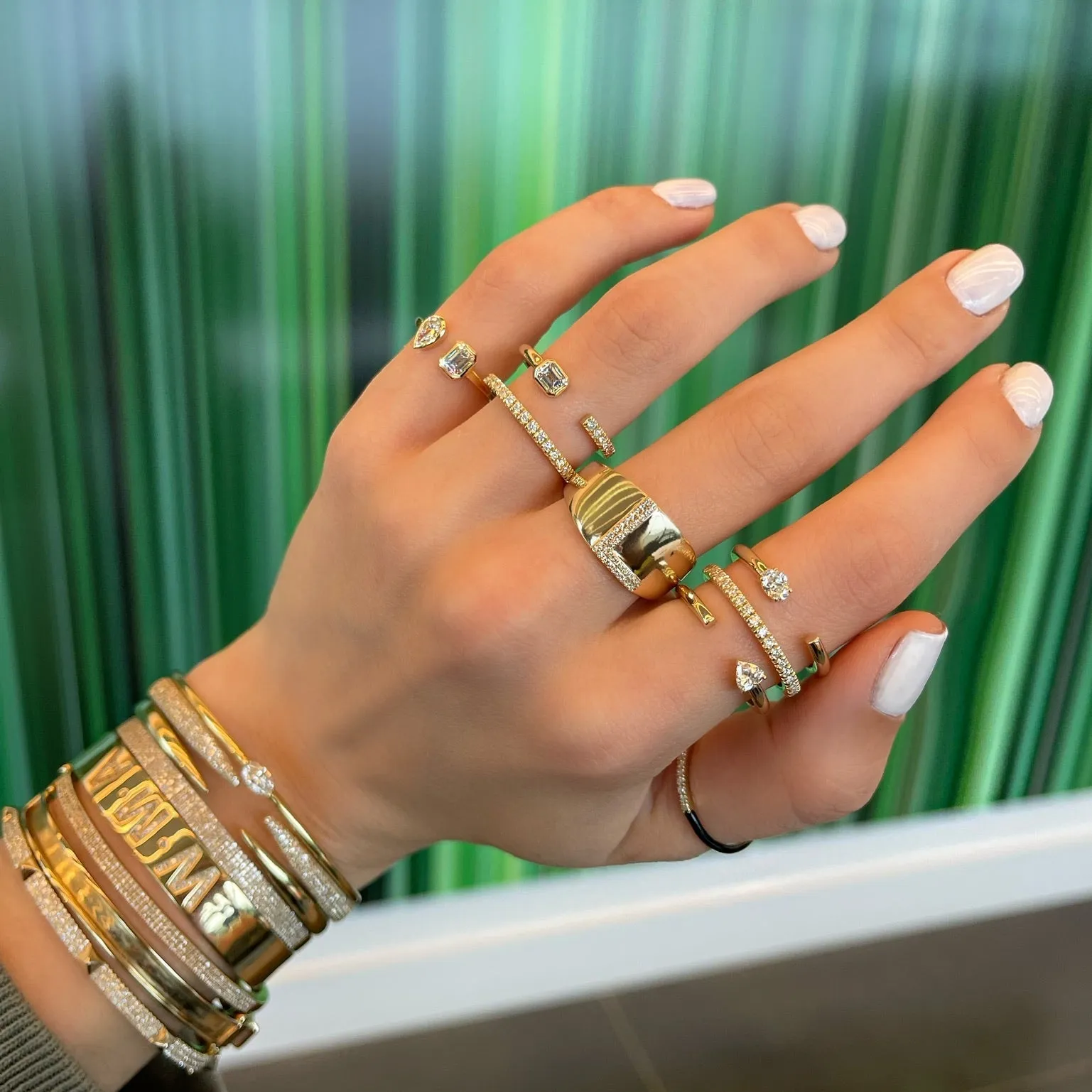 Multishape Diamond Bezels Statement Solid Cuff Ring