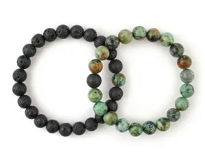 Natural african turquoise and black volcano rock duo bracelets