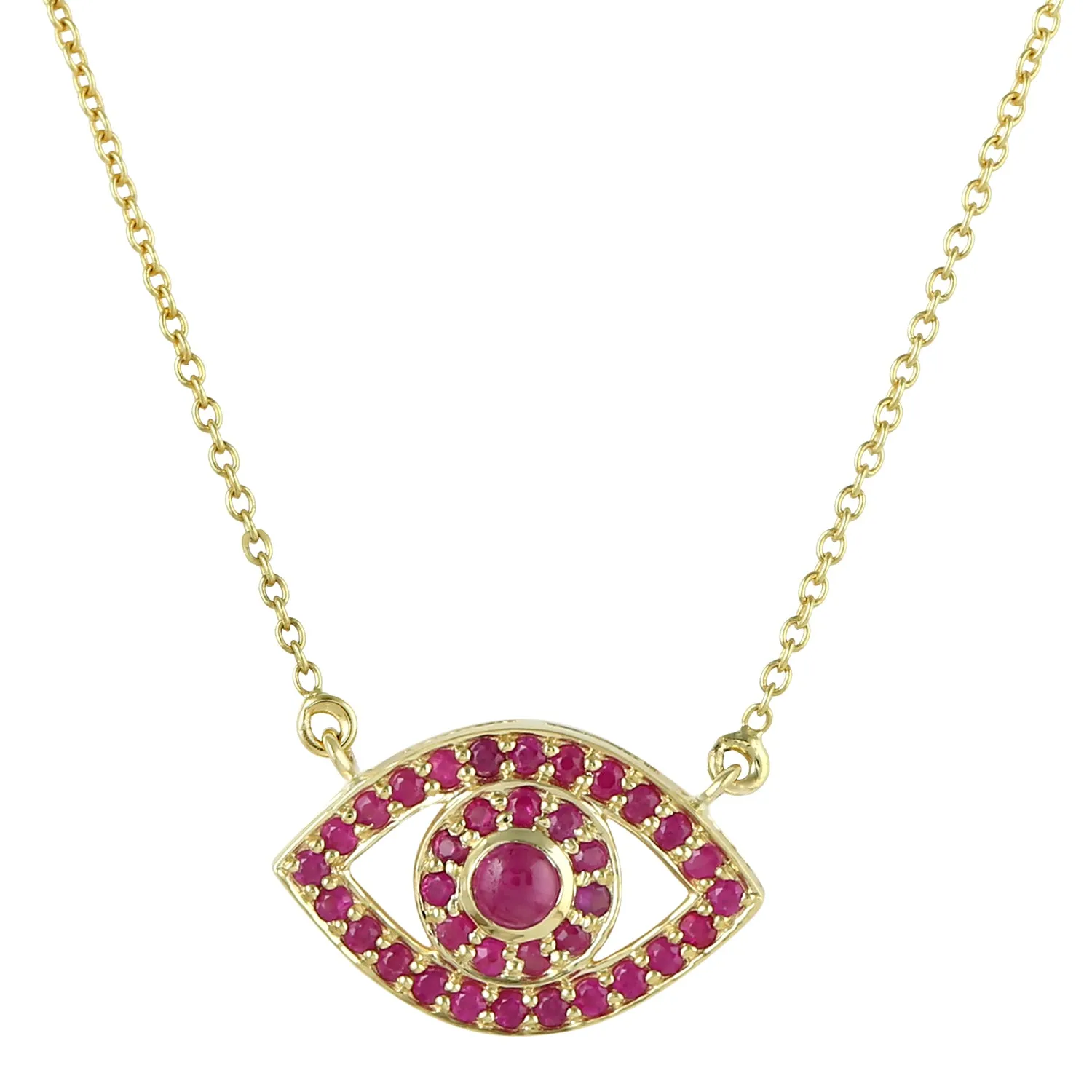 Natural Ruby July Birthstone Evil Eye Choker Necklace In 14K Yellow Gold