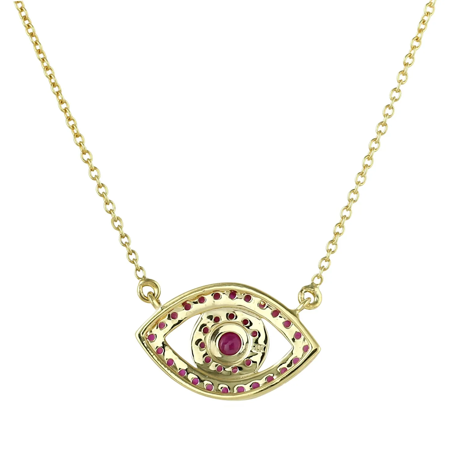 Natural Ruby July Birthstone Evil Eye Choker Necklace In 14K Yellow Gold