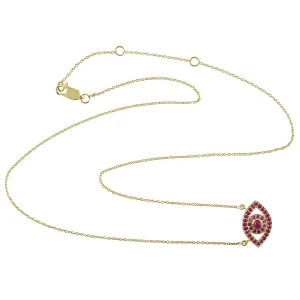 Natural Ruby July Birthstone Evil Eye Choker Necklace In 14K Yellow Gold