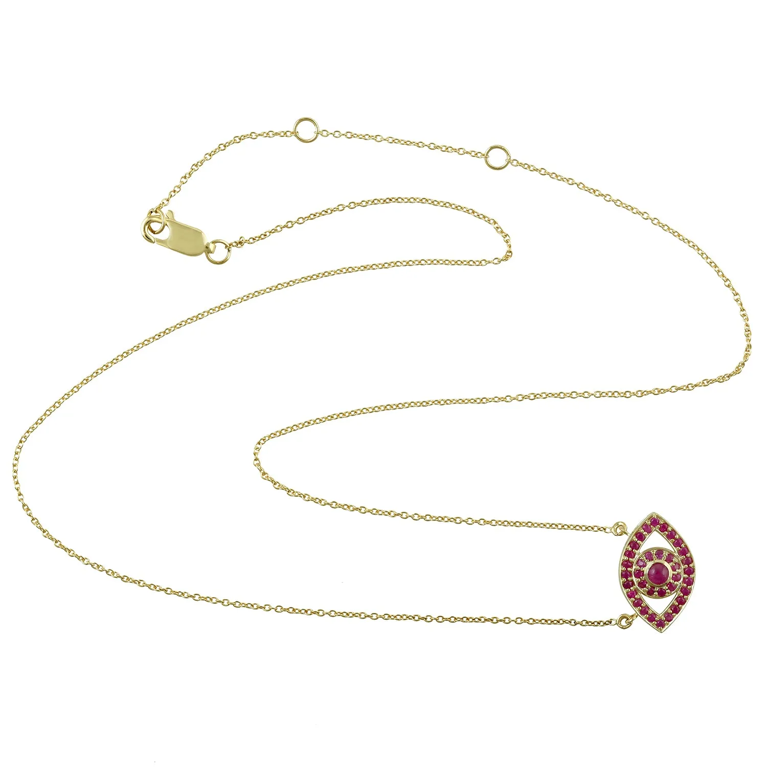 Natural Ruby July Birthstone Evil Eye Choker Necklace In 14K Yellow Gold