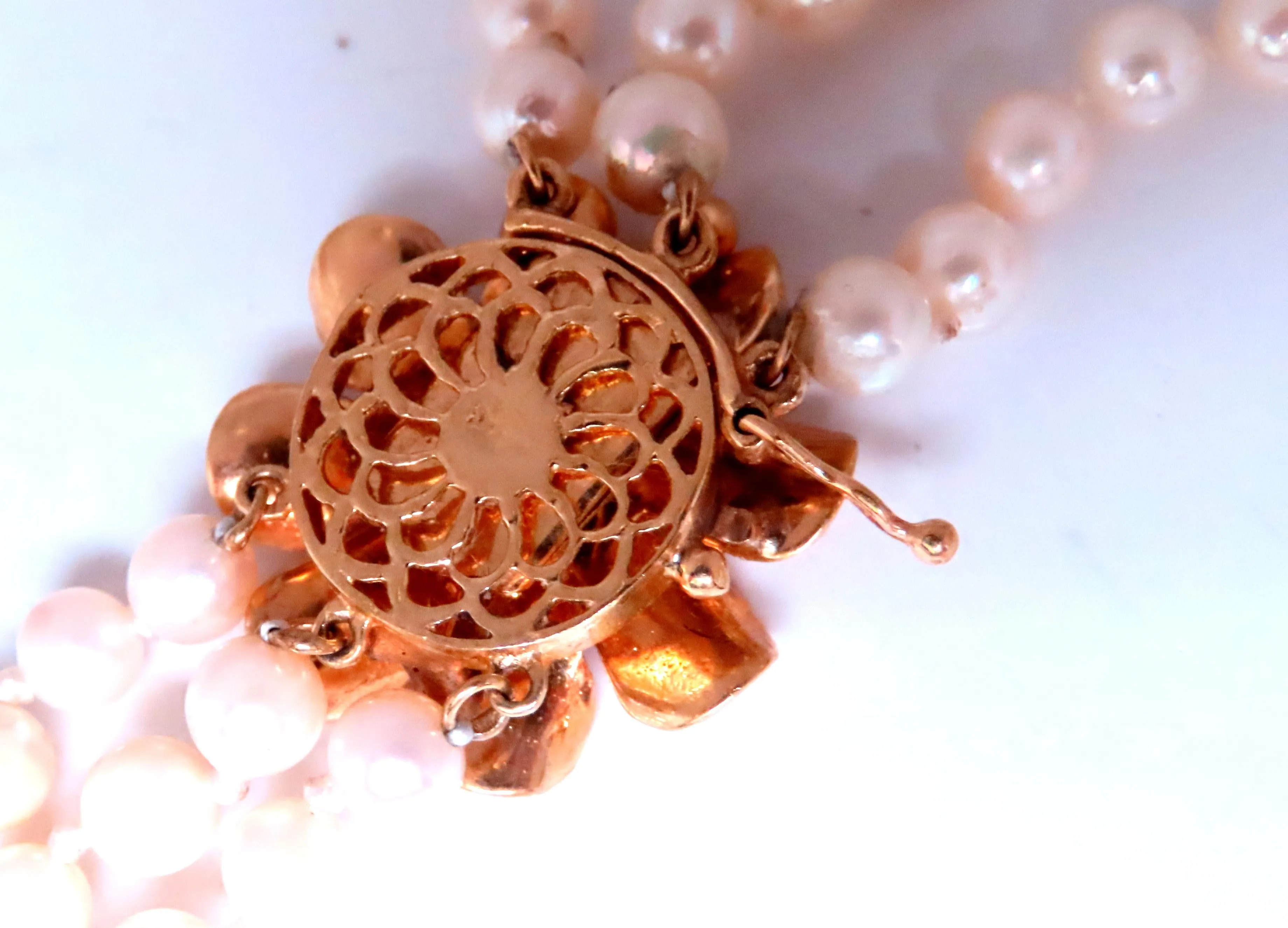 Natural Ruby Vintage Pearl Stranded Necklace 14kt Gold 12391