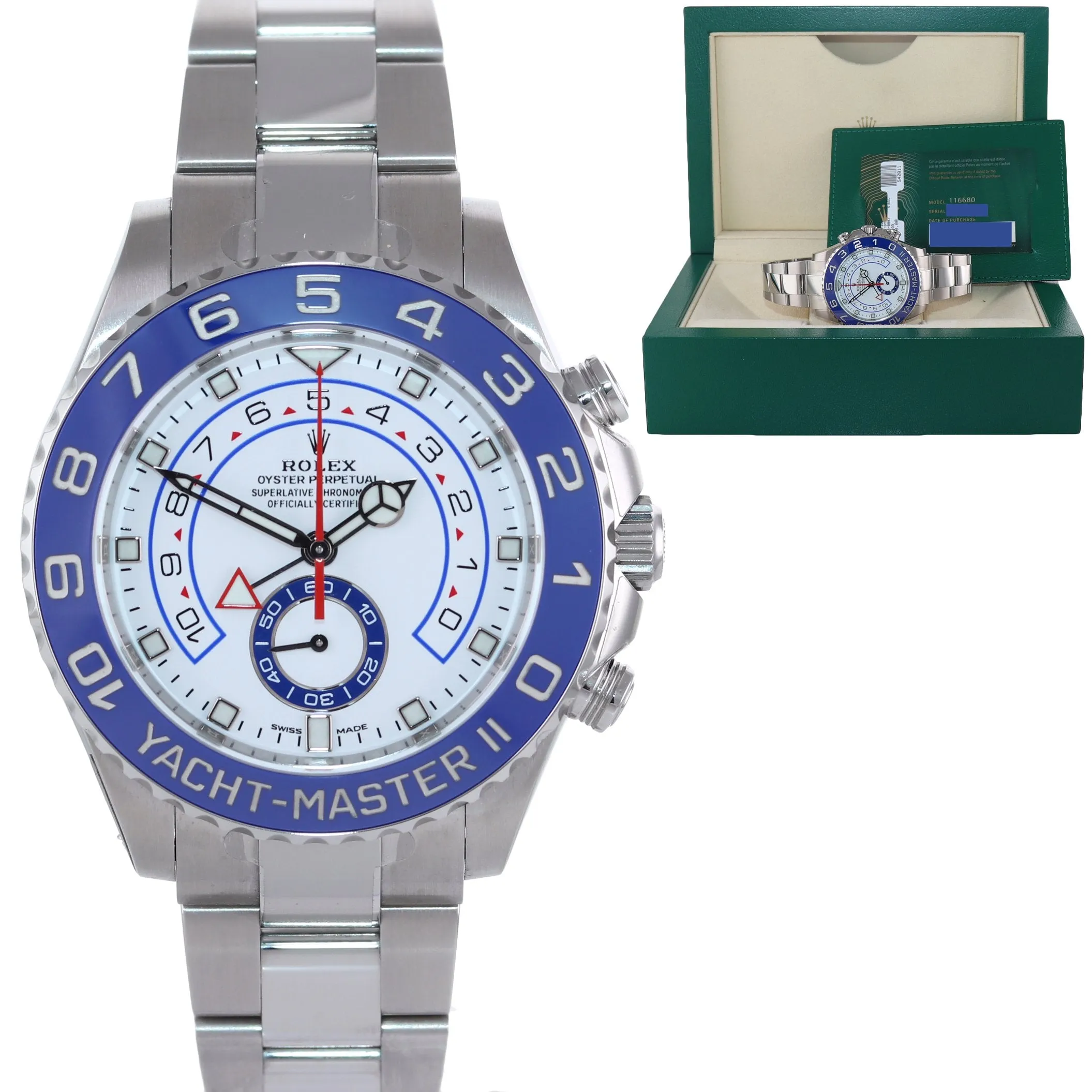 NEW 2021 PAPERS Rolex Yacht-Master 2 Mercedes Steel Blue 116680 Watch Box