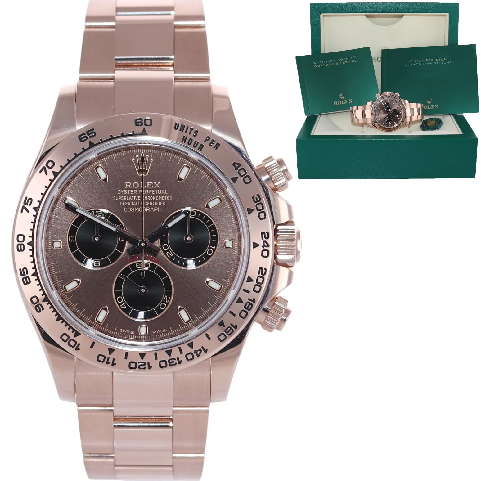 NEW 2021 Rolex Daytona Rose Gold Chocolate Stick Dial 116505 Chrono Watch Box
