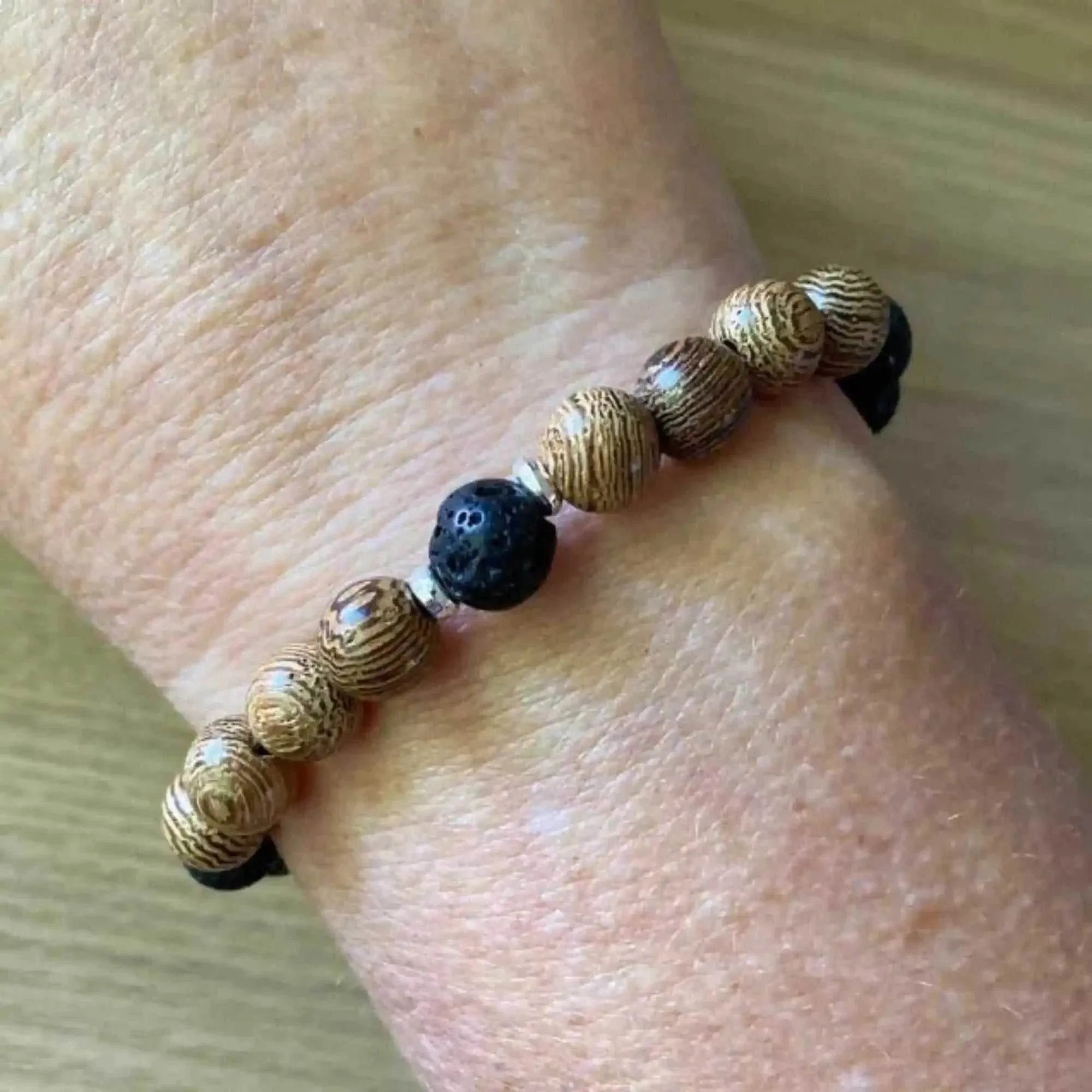New Natural Wooden Bracelet For Men Meditation Healing Braslet Volcanic Rock Braclet Gemstone Stretch Beaded Brazalete Pulsera