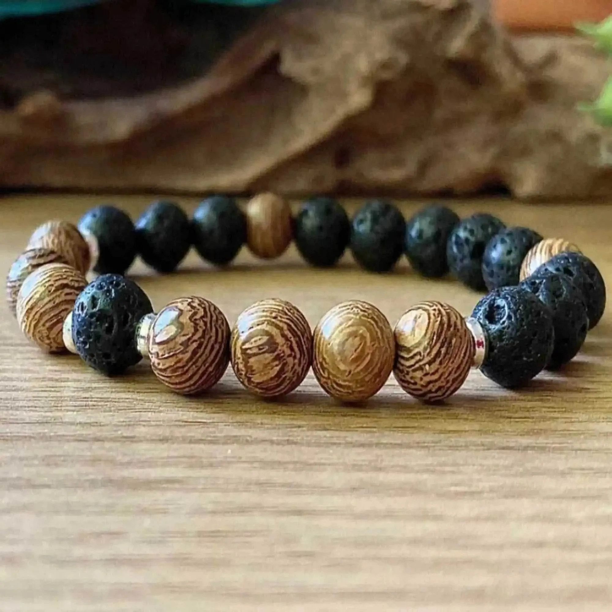 New Natural Wooden Bracelet For Men Meditation Healing Braslet Volcanic Rock Braclet Gemstone Stretch Beaded Brazalete Pulsera