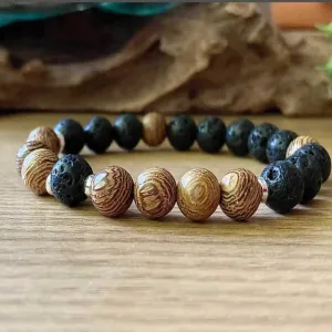 New Natural Wooden Bracelet For Men Meditation Healing Braslet Volcanic Rock Braclet Gemstone Stretch Beaded Brazalete Pulsera