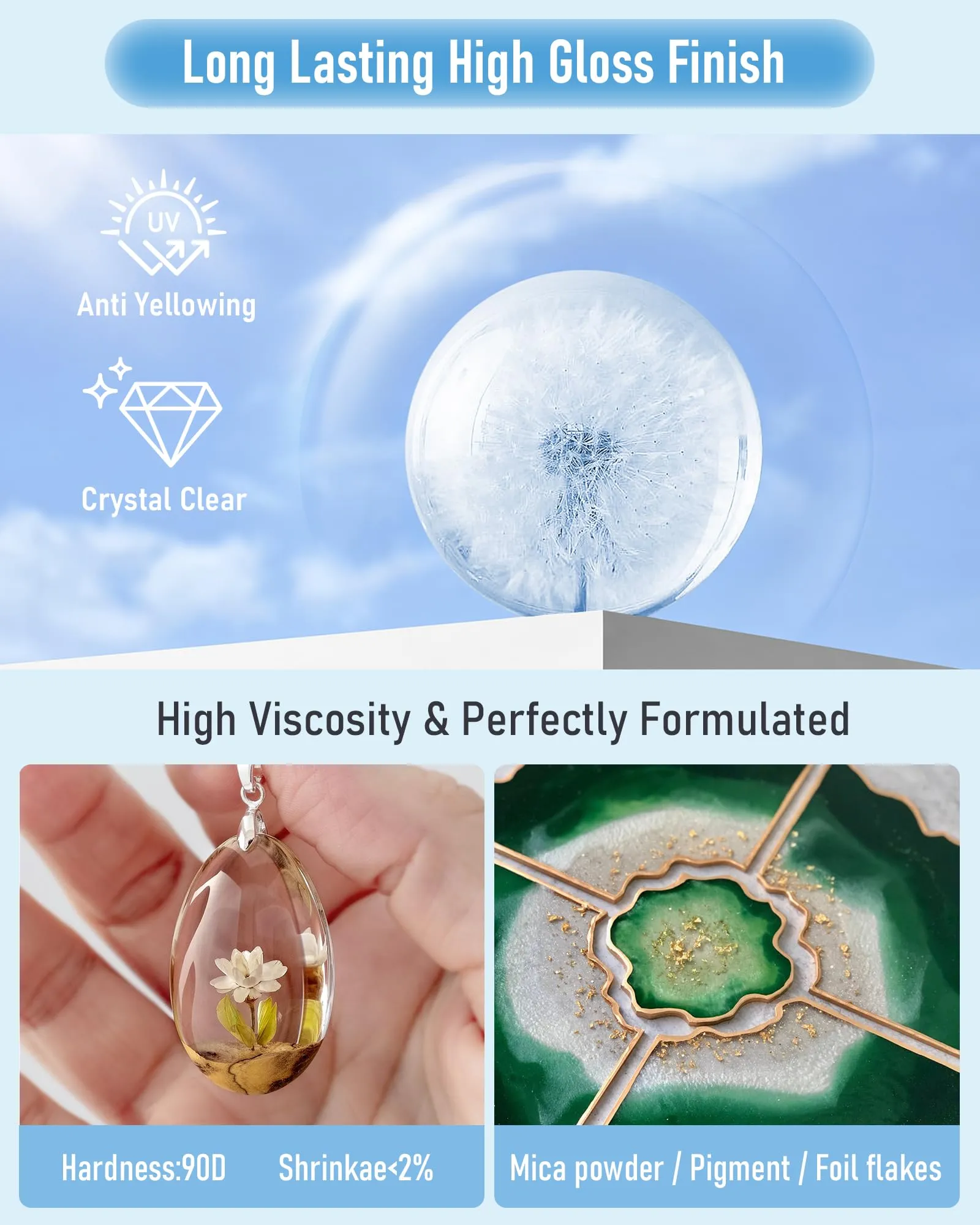 Nicpro UV Resin 1000g, Upgrade Crystal Clear Ultraviolet Epoxy Resin Glue Kit, Low Odor & Quick Curing Sunlight Cure Hard UV Resin for Jewelry Making, Handmade DIY Craft, Coating and Casting