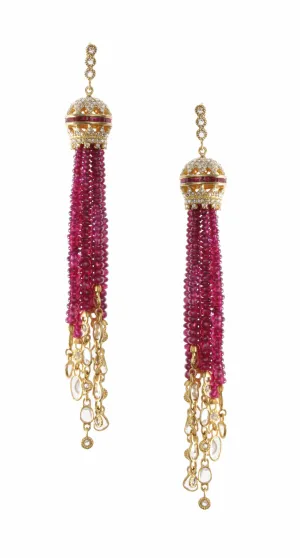 No Heat Ruby Tassel Earrings