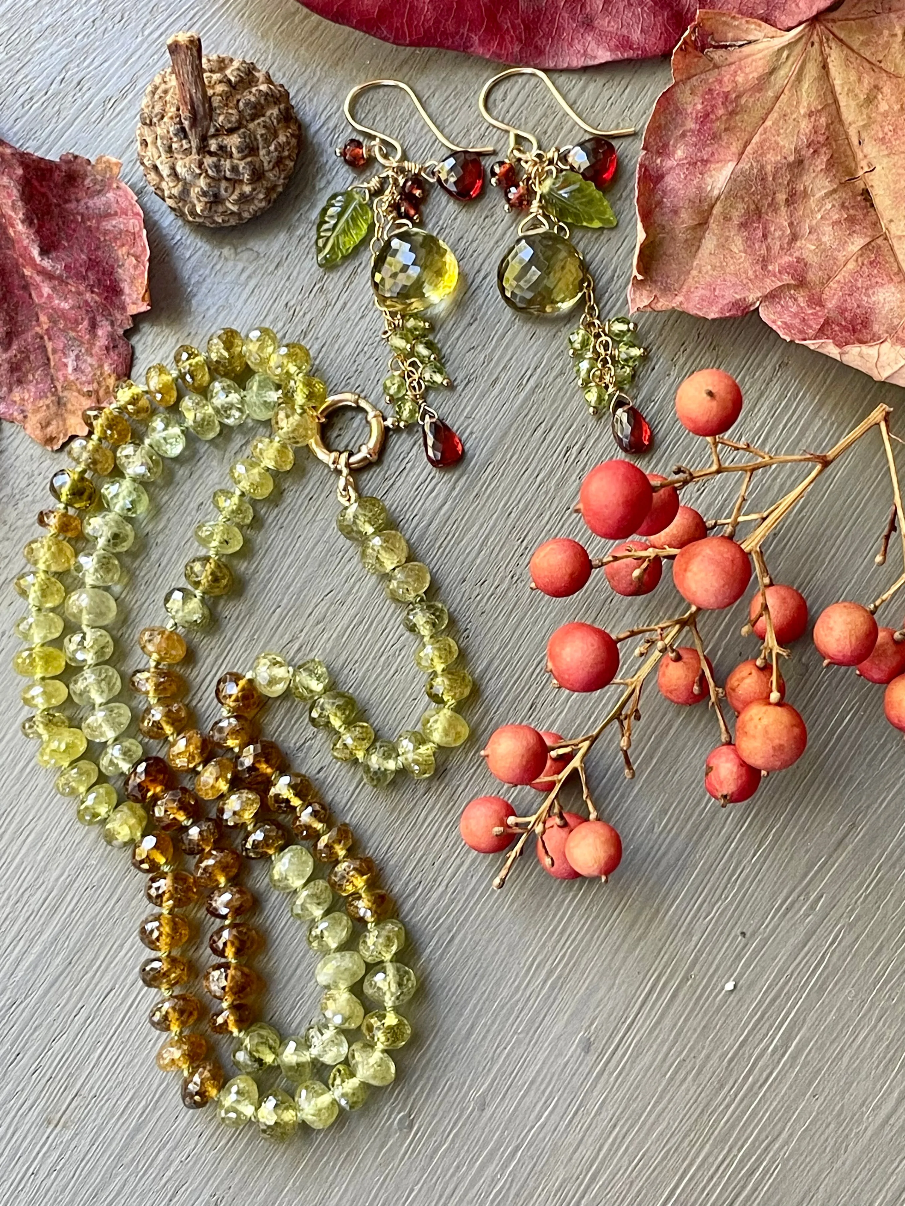 Olive Quartz Cluster Earrings