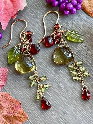 Olive Quartz Cluster Earrings
