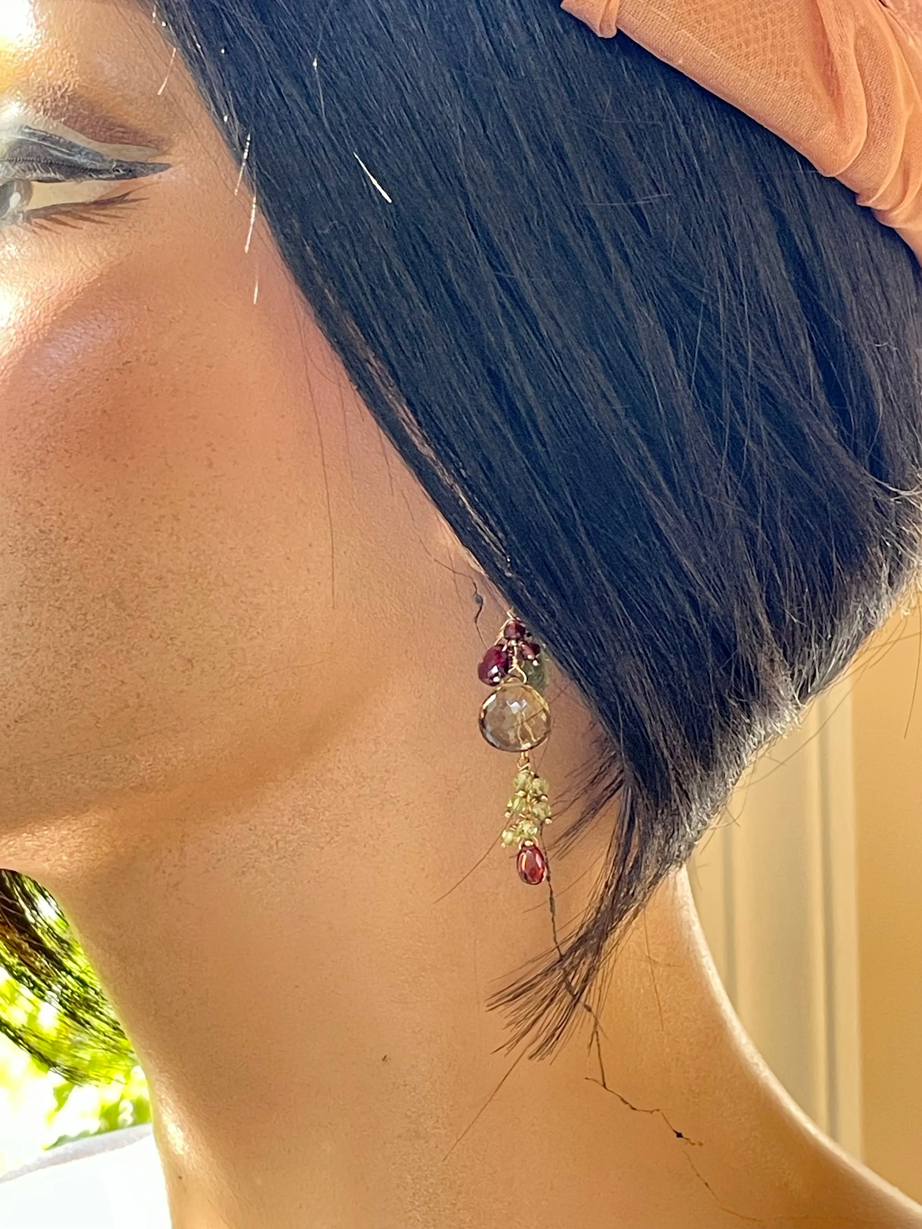 Olive Quartz Cluster Earrings