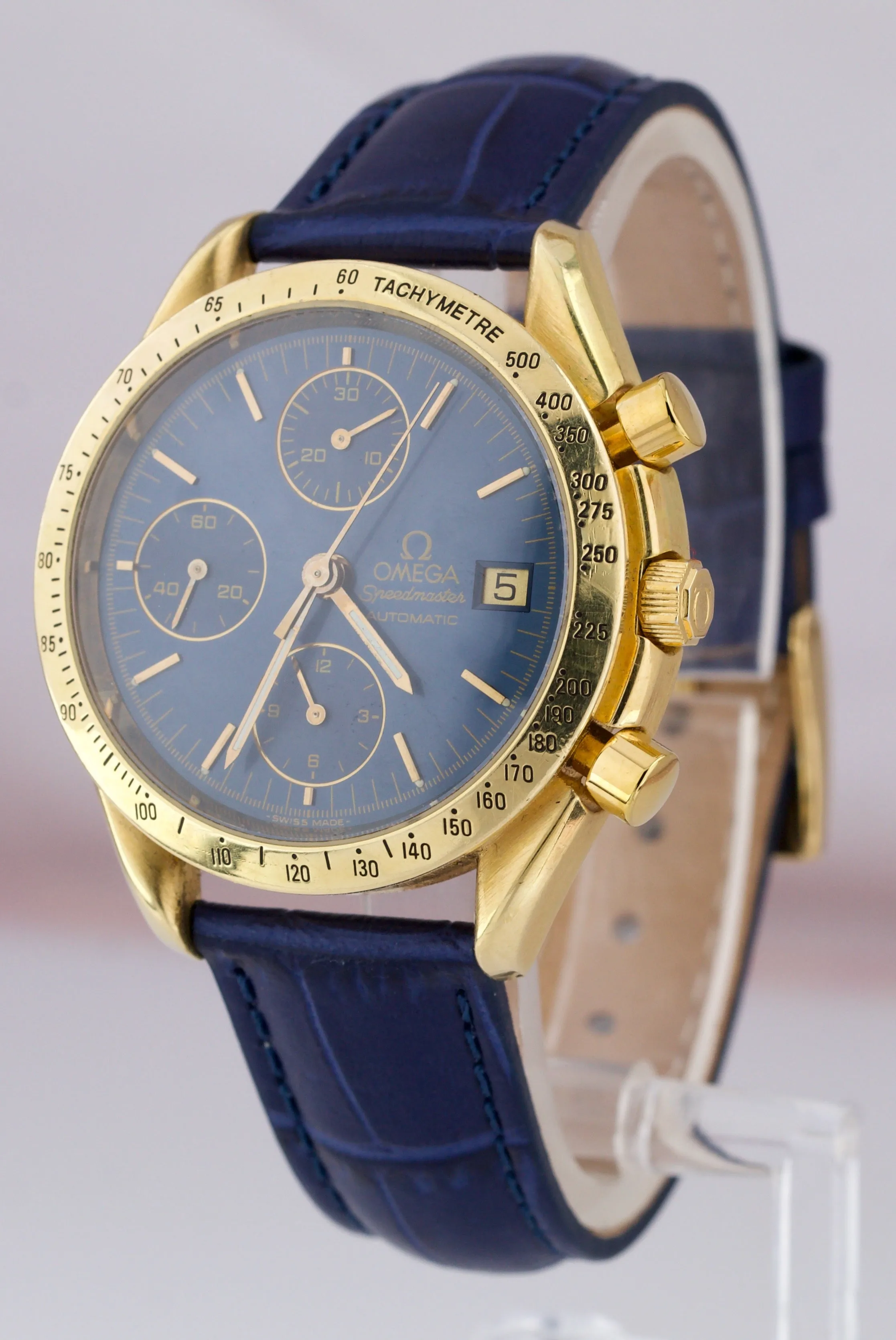 Omega Speedmaster Blue 18K Yellow Gold 39mm Chronograph Watch 175.0043 3611.10