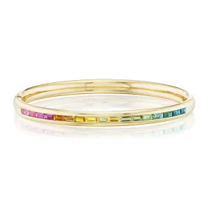 One of a Kind Baguette Rainbow Tourmaline & Citrine Comfort Fit Bangle Bracelet
