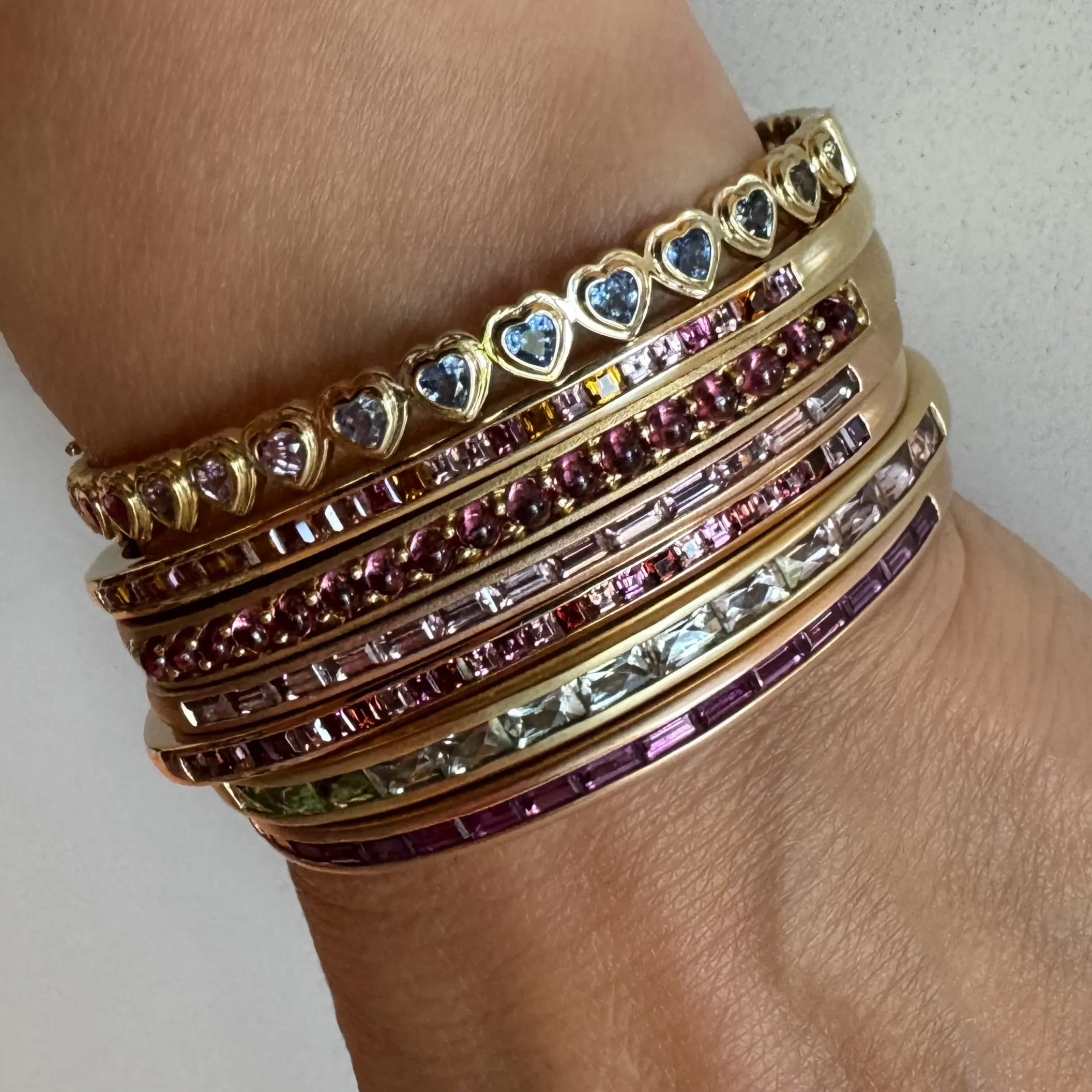 One of a Kind Warm Gemstone Hinged Rectangular Cuff Bangle Bracelet