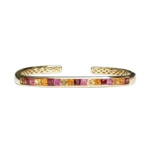 One of a Kind Warm Gemstone Hinged Rectangular Cuff Bangle Bracelet