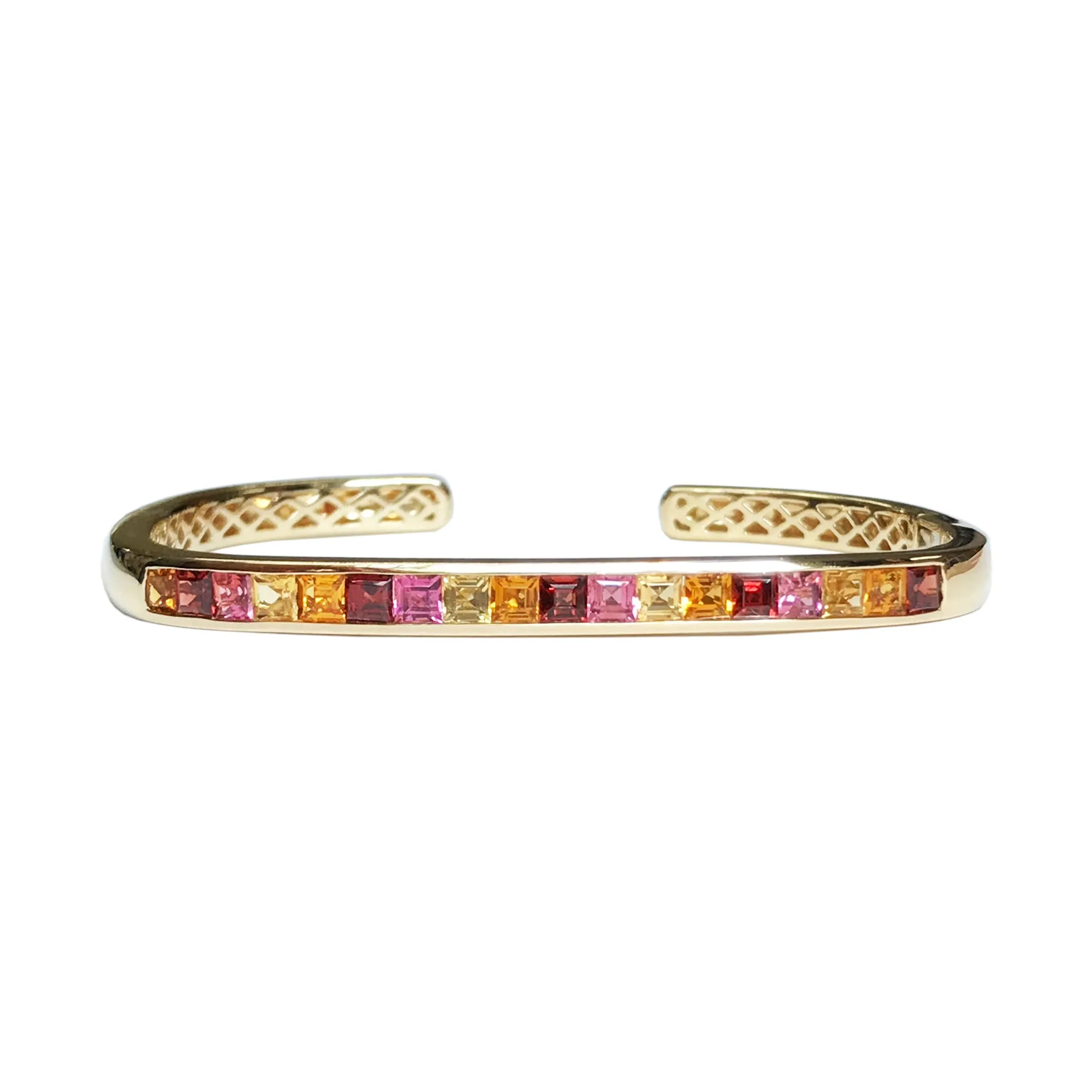 One of a Kind Warm Gemstone Hinged Rectangular Cuff Bangle Bracelet