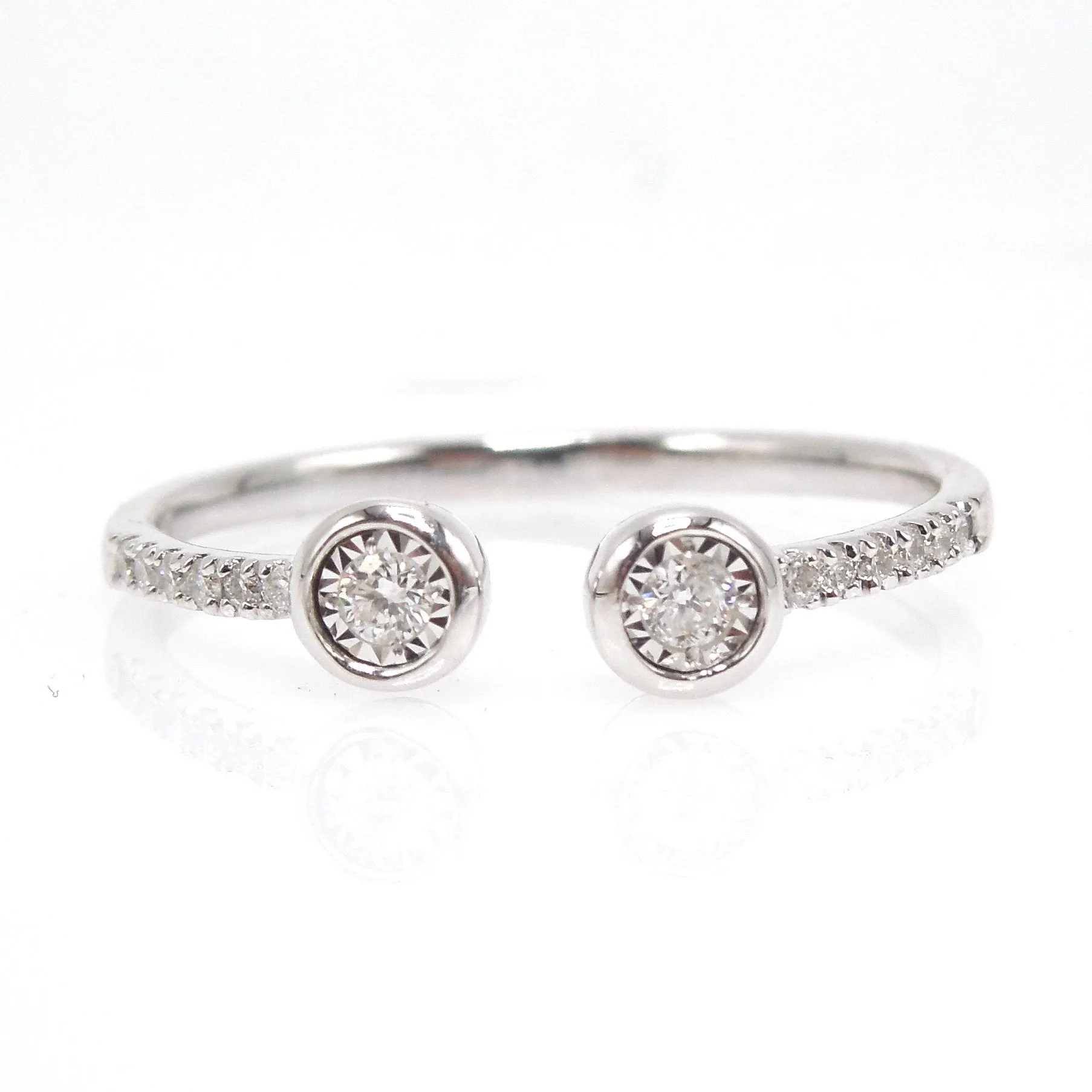 Open Double Diamond Ring with Diamonds Down the Band in Rose Gold and White Gold