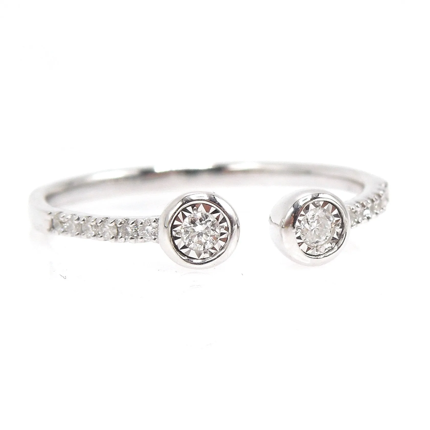 Open Double Diamond Ring with Diamonds Down the Band in Rose Gold and White Gold